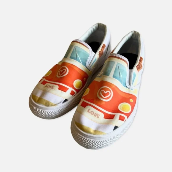 VW Camper Van Inspired Love Bus Slip on Sneakers. Sz 9 - Picture 3 of 9